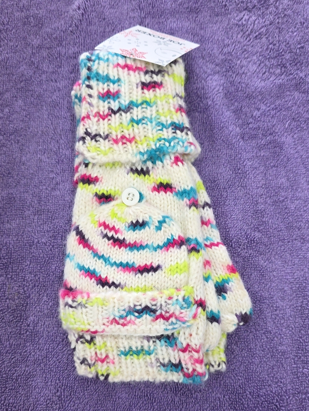 NWT Joe Boxer Kids Multicolor Knit Convertible Mittens - White with Neon Accents
